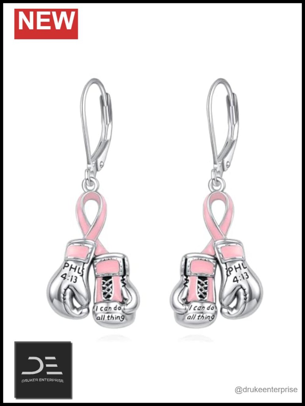 Sterling Silver Virgin Mary Breast Cancer Awareness Leverback Dangle Earrings